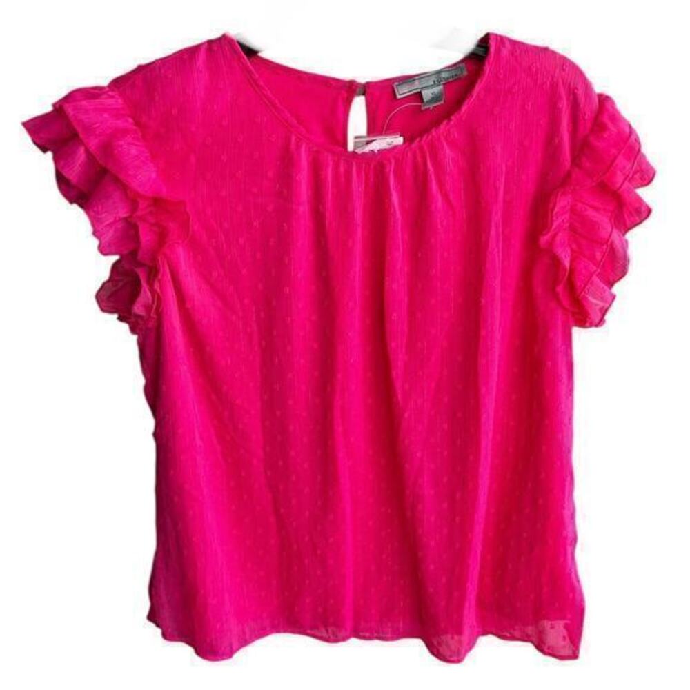 By Design Bright Pink flowy textured ruffle cap sleeves sheer metallic NWT XL